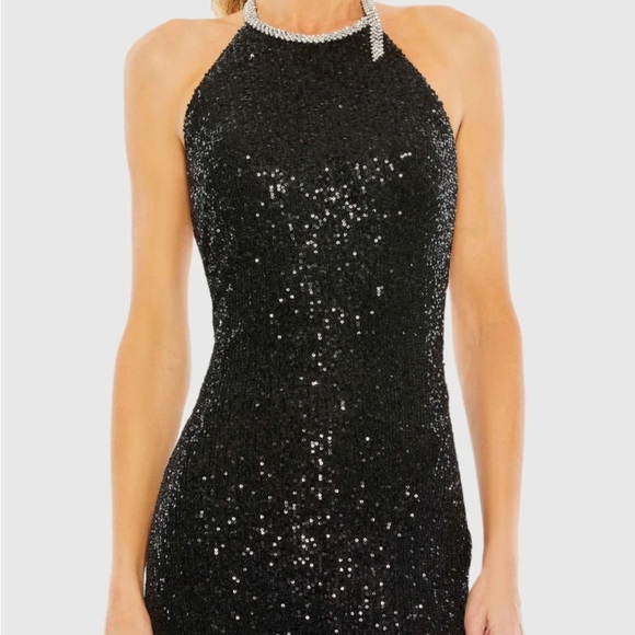 Mac Duggal 26943 NWT SEQUINED HIGH NECK RHINESTONE TRIM COLUMN GOWN - Picture 2 of 9